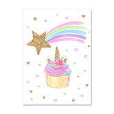 TPFLiving Poster Leinwand / Einhorn, Regenbogen, Sterne, Herz - Für Kinderzimmer - / Verschiedene Größen - OHNE Rahmen - Modell D